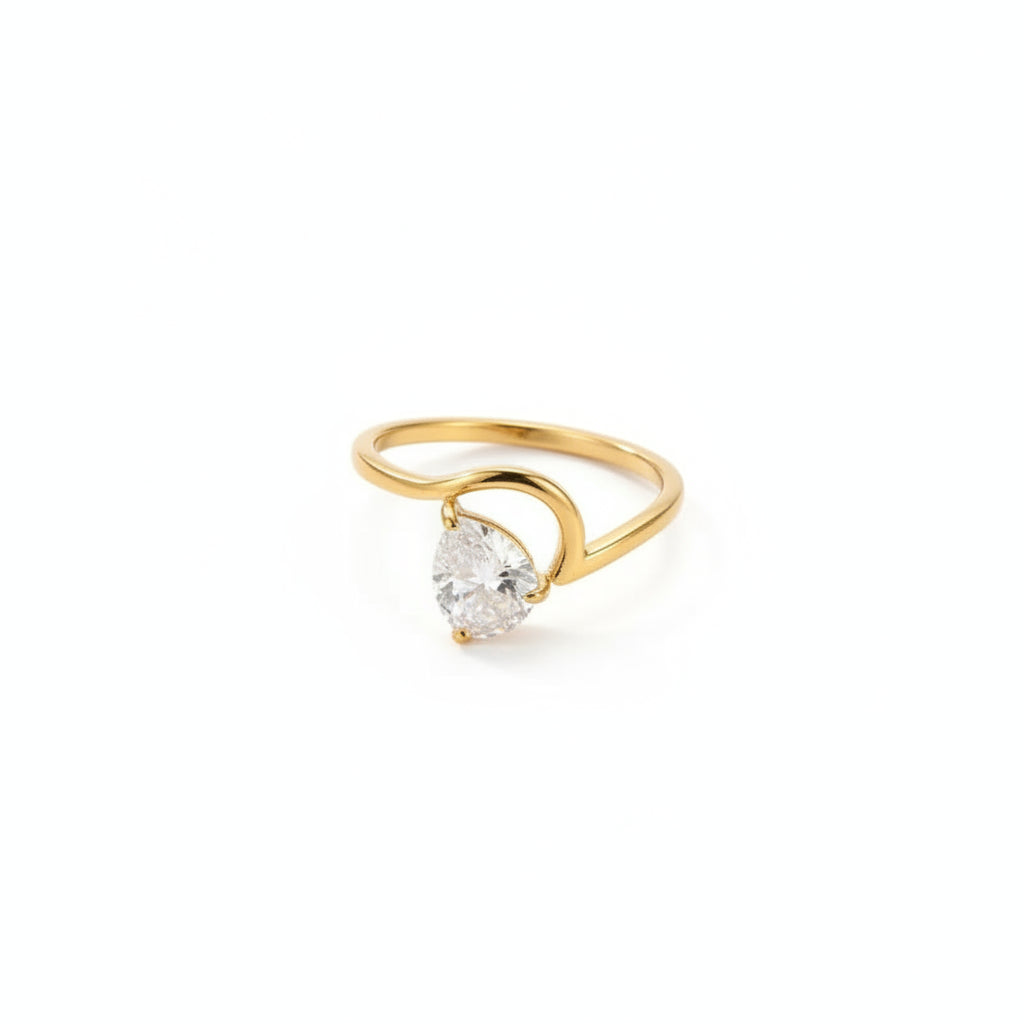 The Lyra Gold PVD Coated Fluid Water Drop Claw Ring