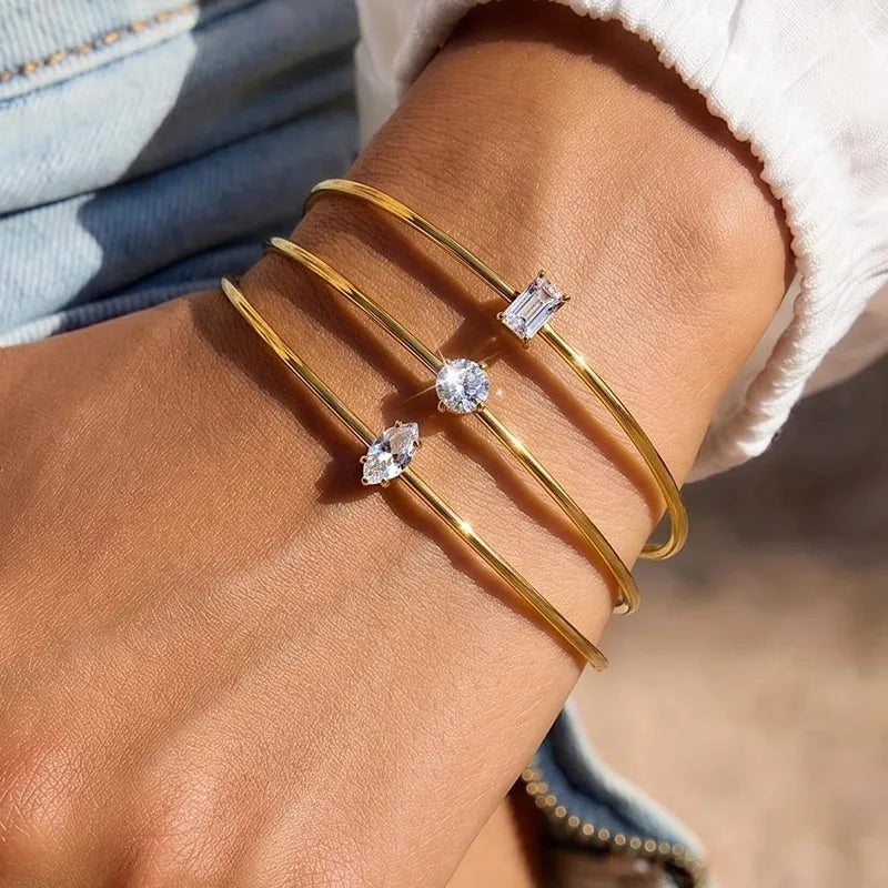Aura Non-Tarnish Stainless Steel Delicate Zircon Bangle