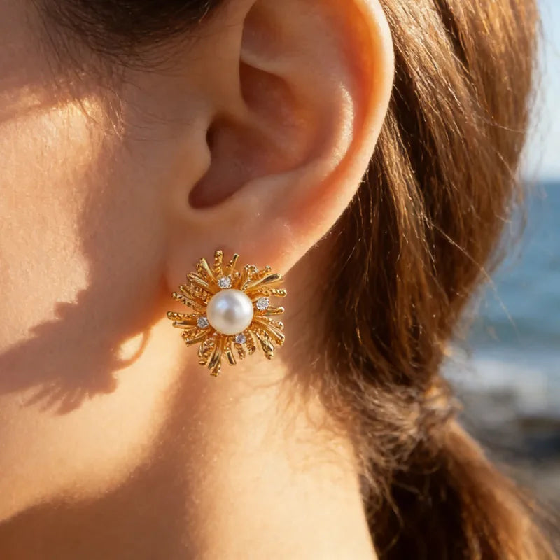 The Aurelia Waterproof Baroque Pearl Sunburst Studs