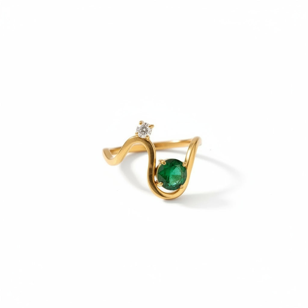 The Diana Waterproof 18K Gold Emerald Pavé Solitaire Ring