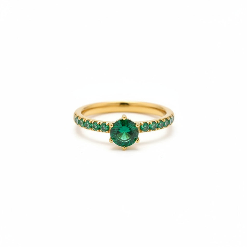 The Diana Waterproof 18K Gold Emerald Pavé Solitaire Ring
