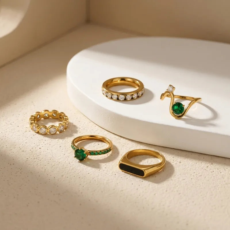 The Diana Waterproof 18K Gold Emerald Pavé Solitaire Ring