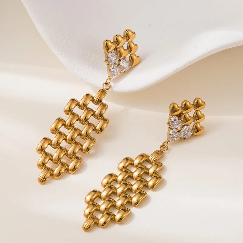 Modern Textured Mesh Statement Drop Earrings with Sparkling Zircon