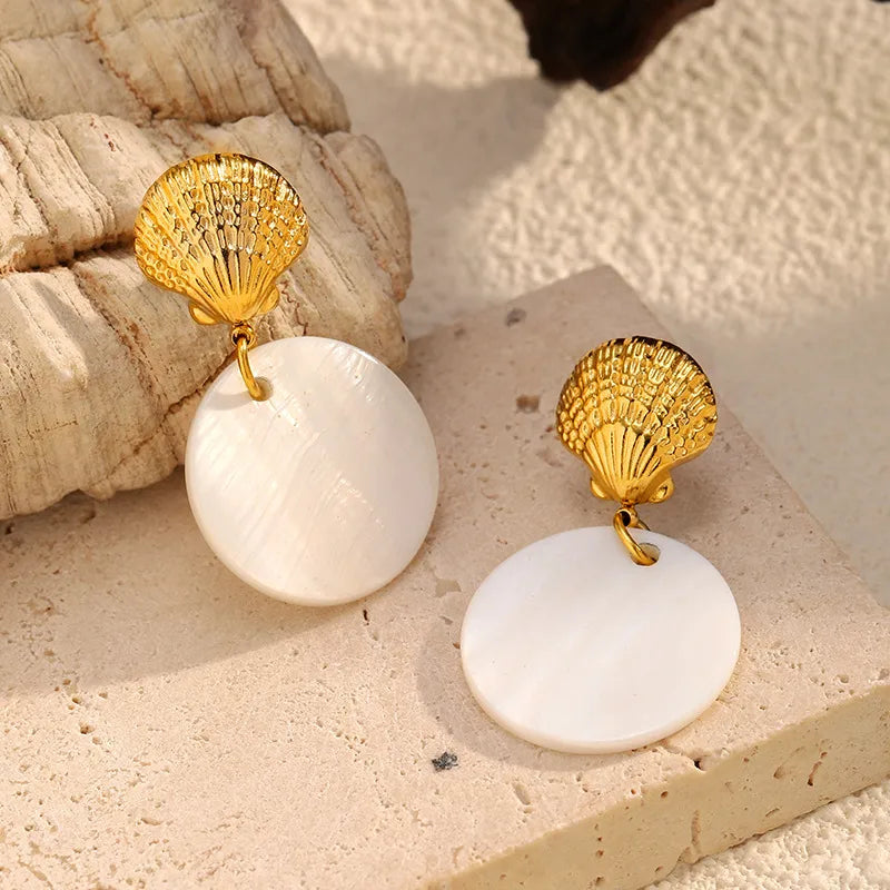 Tarnish-Free Titanium Steel Textured Seashell Statement Earrings