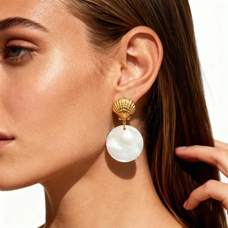Tarnish-Free Titanium Steel Textured Seashell Statement Earrings