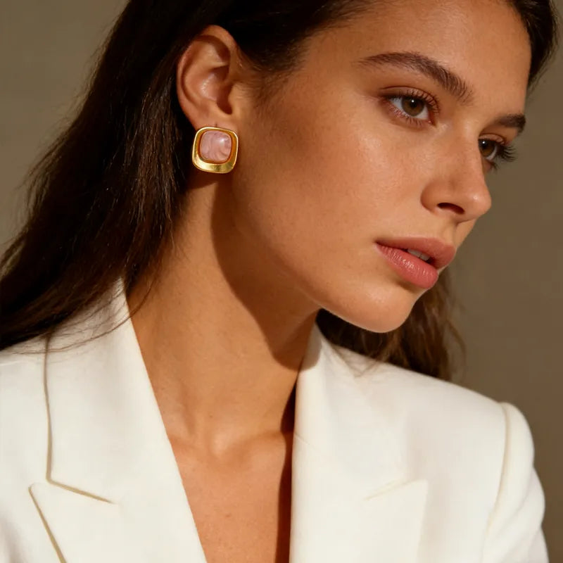 he Diana Vintage Marble Square Stud Earrings