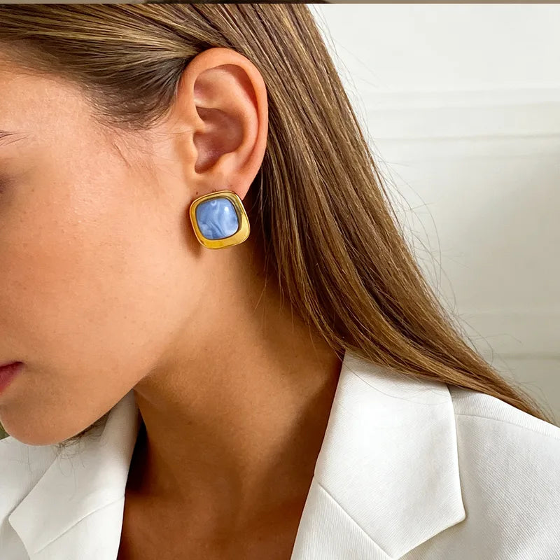 he Diana Vintage Marble Square Stud Earrings
