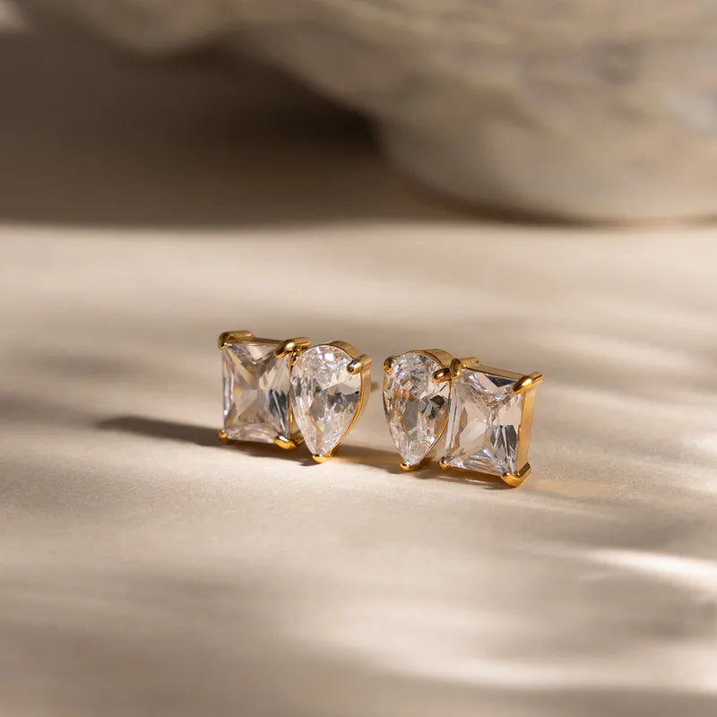 18K Gold Plated Zircon Cluster Stud Earrings – Waterproof Stainless Steel