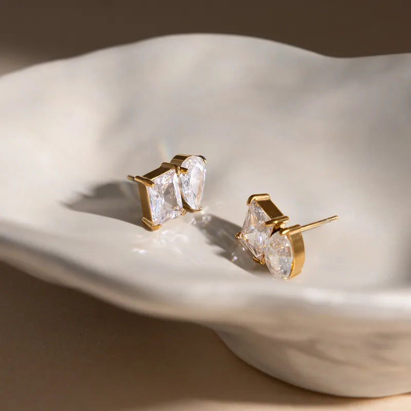 18K Gold Plated Zircon Cluster Stud Earrings – Waterproof Stainless Steel