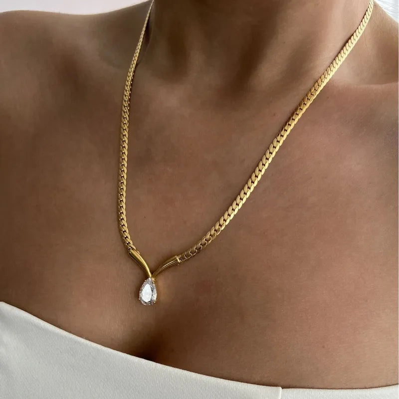 The Celeste Pear Zircon Asymmetric Drop Choker
