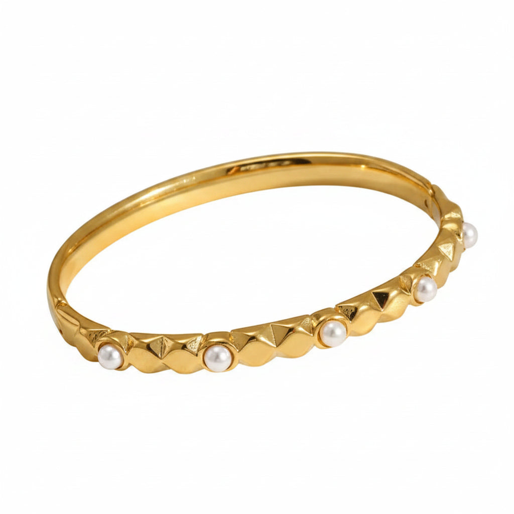 The Odette Studded Pearl Bangle | 18K Gold PVD