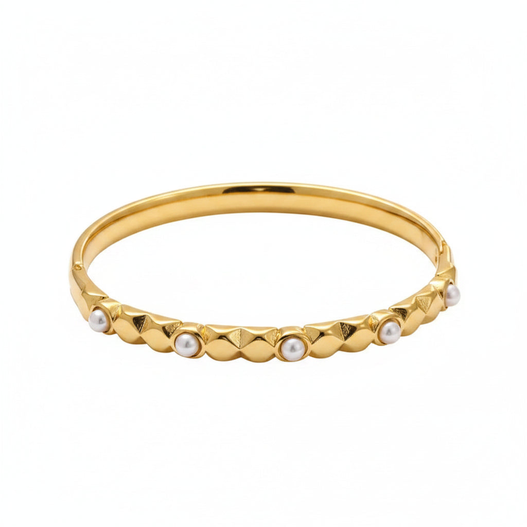The Odette Studded Pearl Bangle | 18K Gold PVD