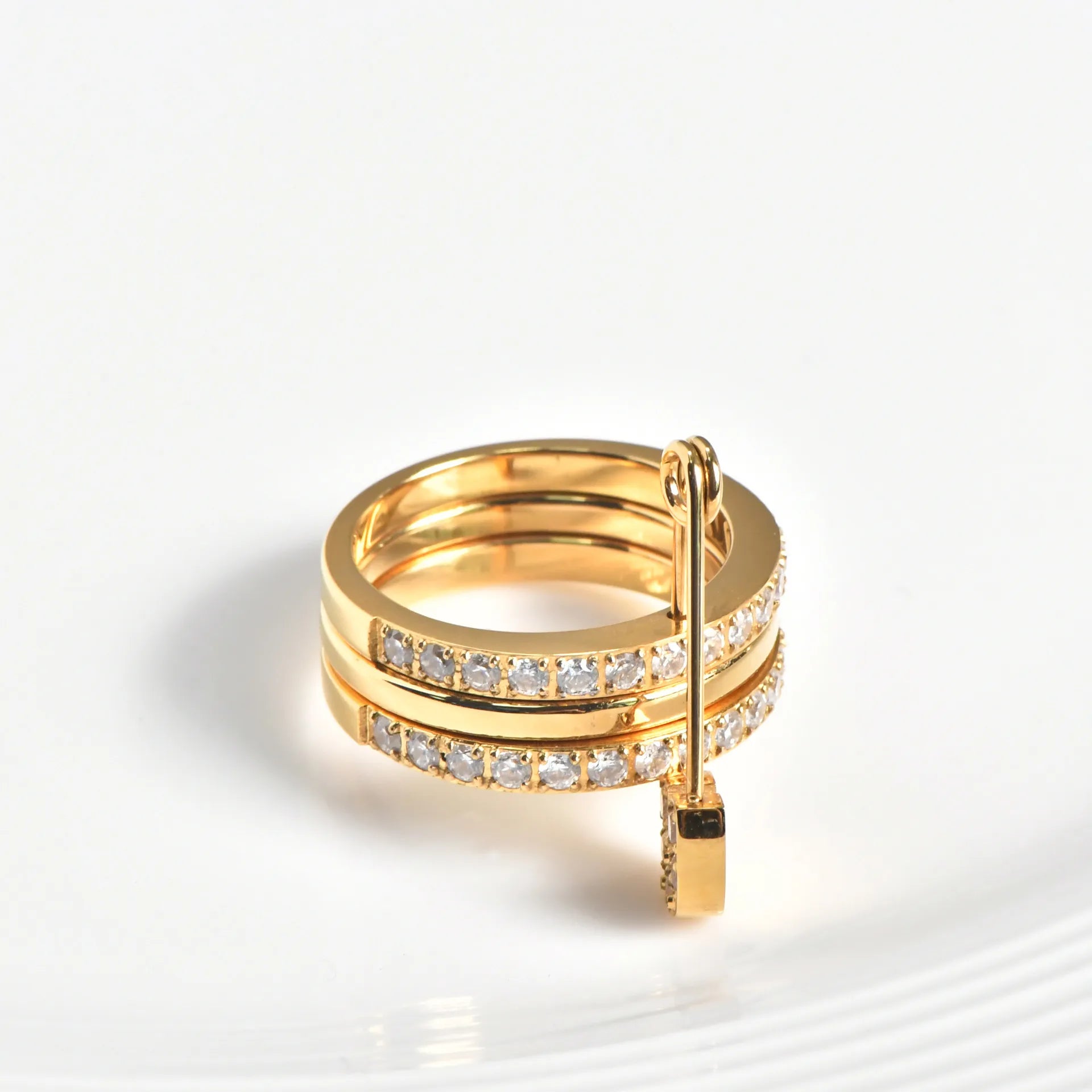 The Parisienne Waterproof 18K Gold Safety Pin Statement Ring
