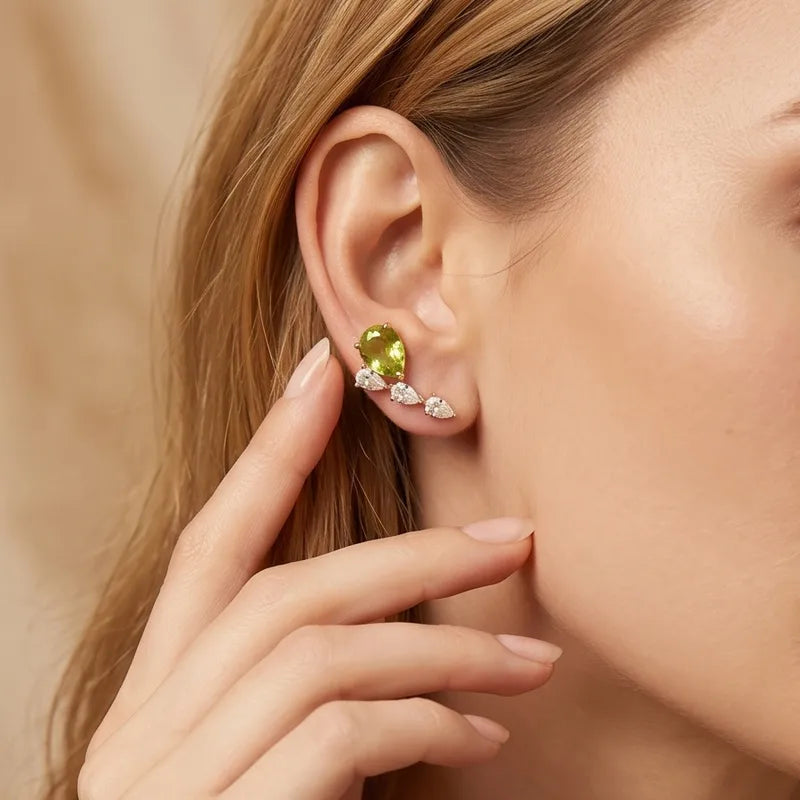 Tarnish-Free Stainless Steel Peridot Green Zircon Drop Earrings