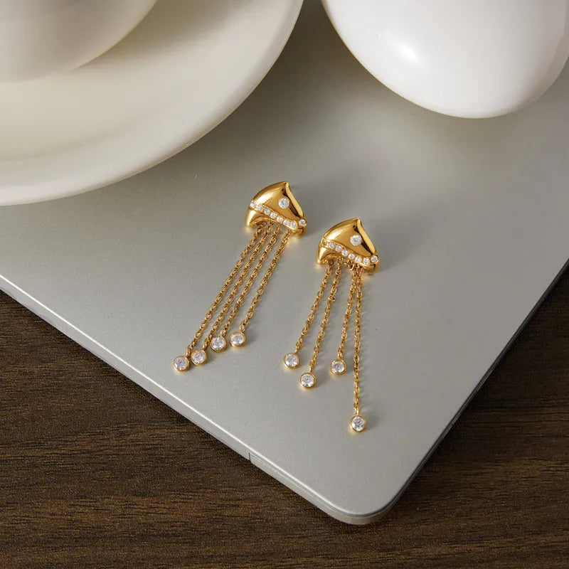 Oceanic Tassel Fish Drop Earrings – 18K Gold Plated Waterproof Stainless Steel