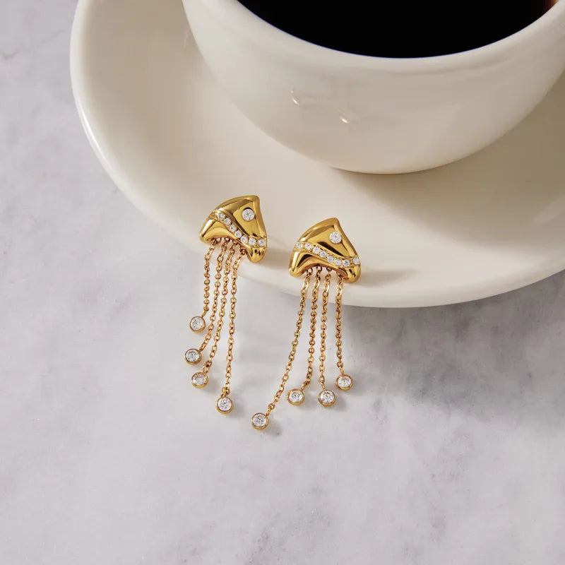 Oceanic Tassel Fish Drop Earrings – 18K Gold Plated Waterproof Stainless Steel
