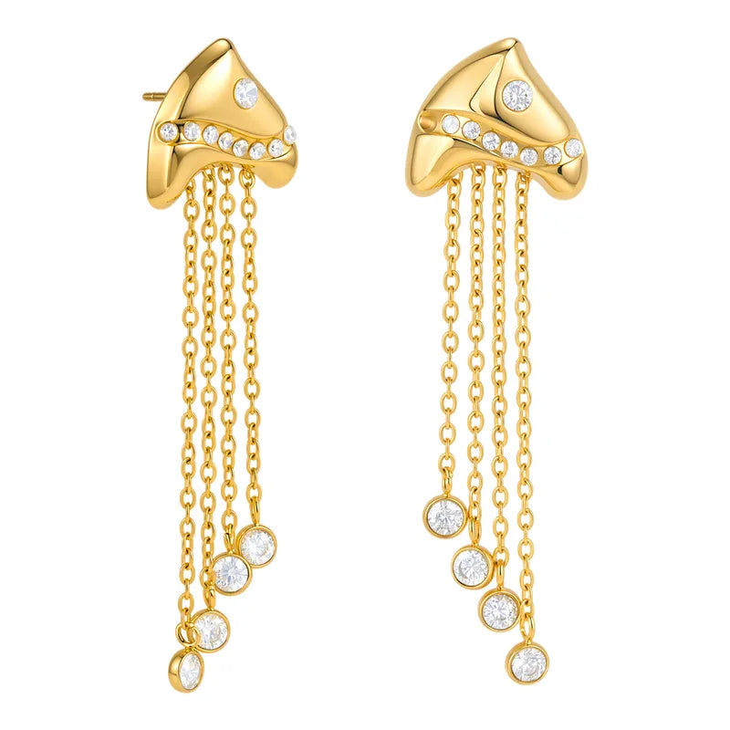 Oceanic Tassel Fish Drop Earrings – 18K Gold Plated Waterproof Stainless Steel