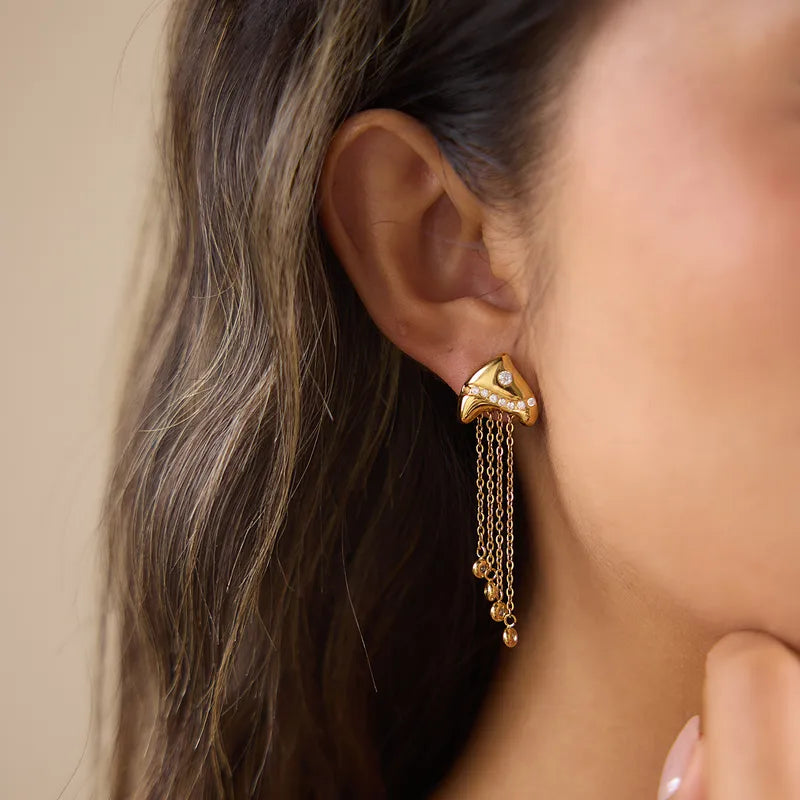 Oceanic Tassel Fish Drop Earrings – 18K Gold Plated Waterproof Stainless Steel