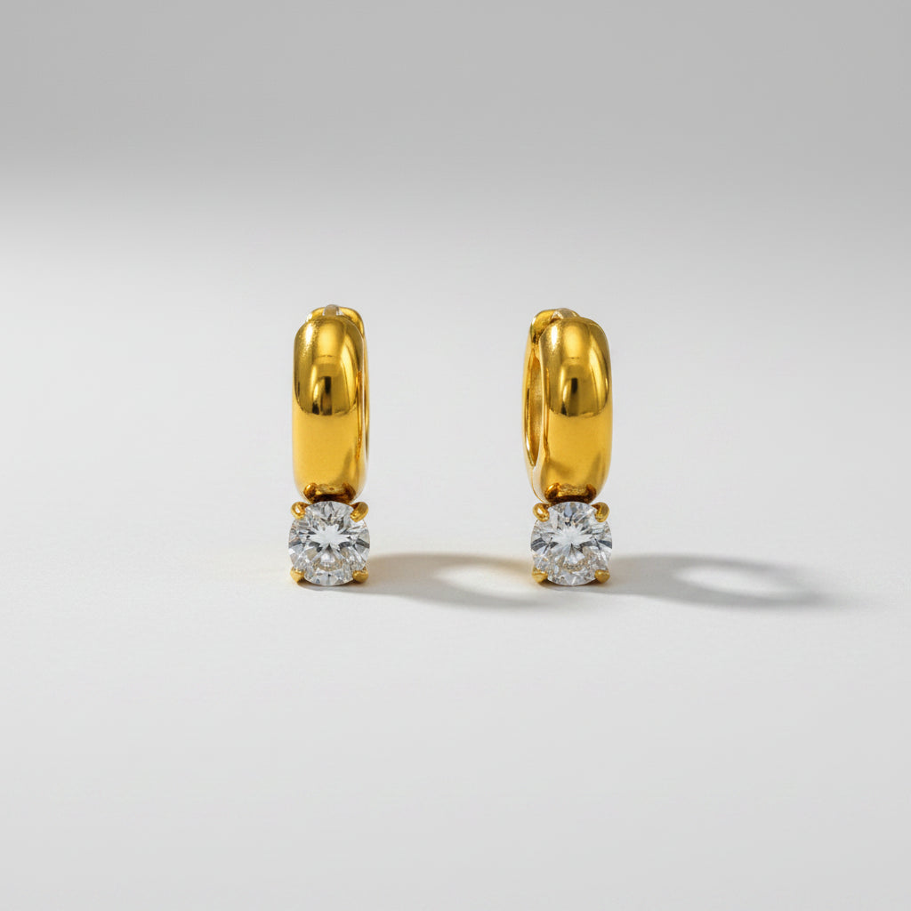 The Iris Solitaire Drop Chunky Hoop Earrings
