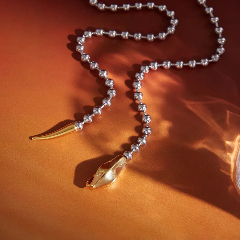 Tarnish-Free Stainless Steel Serpentine Beaded Y-Necklace
