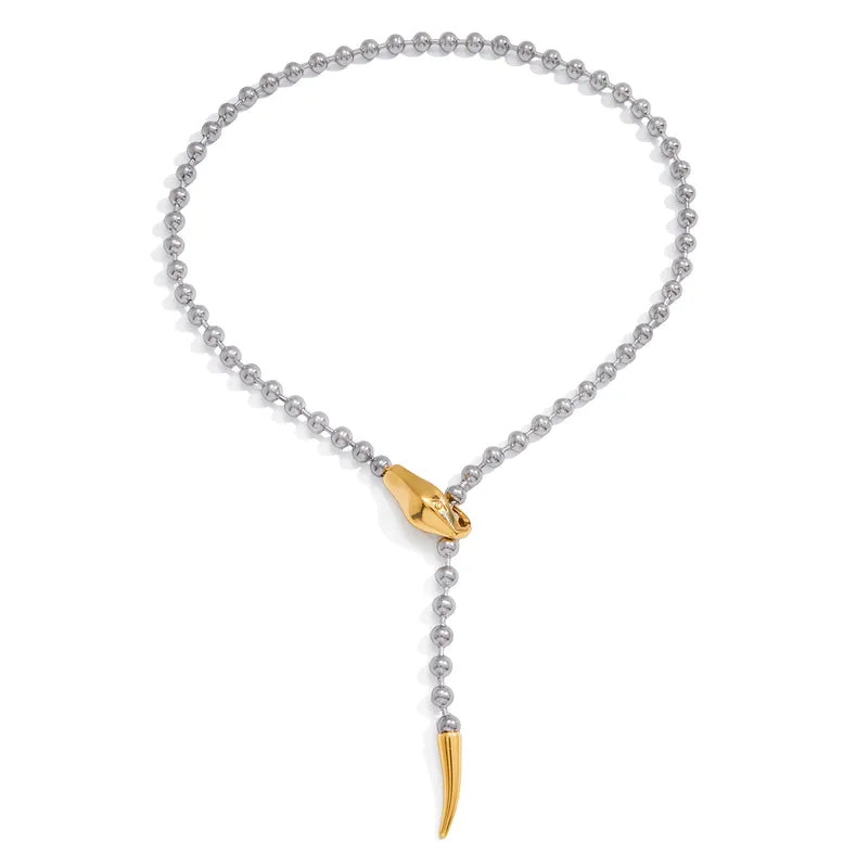 Tarnish-Free Stainless Steel Serpentine Beaded Y-Necklace