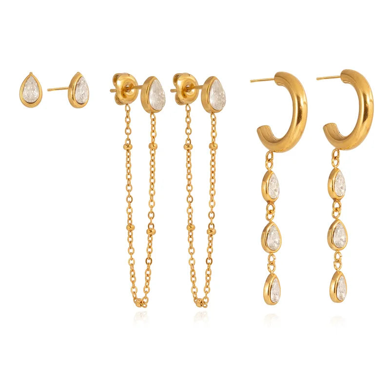 arnish-Free Stainless Steel Baguette Crystal Multi-Piercing Trio