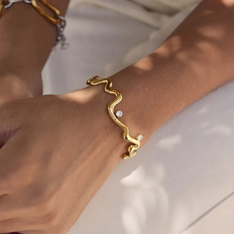 The Riviera Abstract Undulating PVD Coated Statement Band