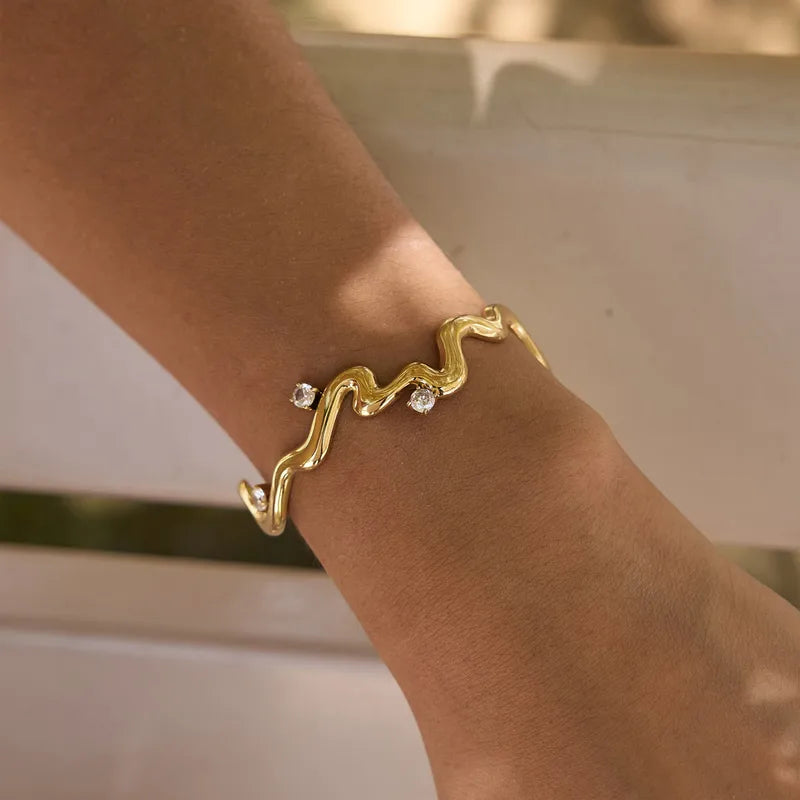 The Riviera Abstract Undulating PVD Coated Statement Band