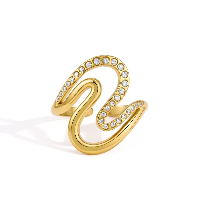 Tarnish-Free Stainless Steel S-Contour Zircon Open Ring