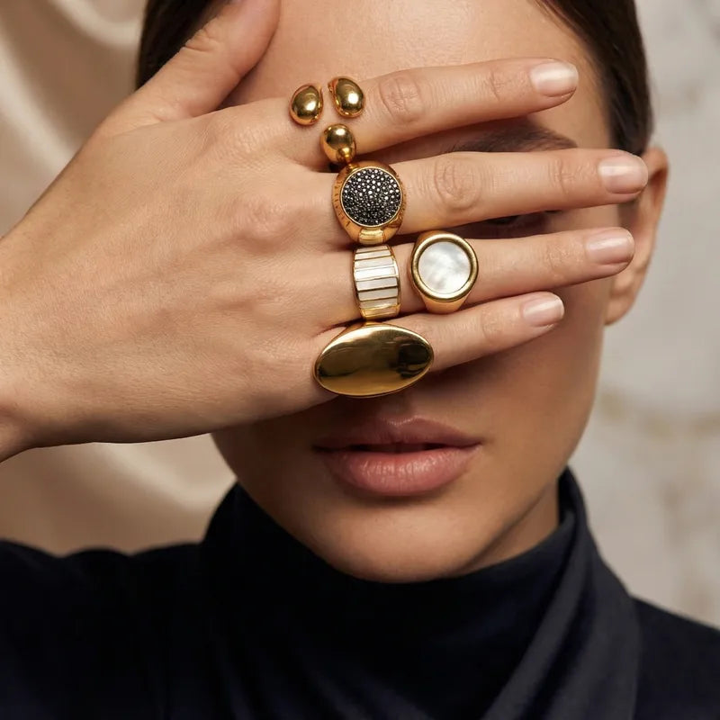 Tarnish-Free Stainless Steel Thick Pleated Dome Ring