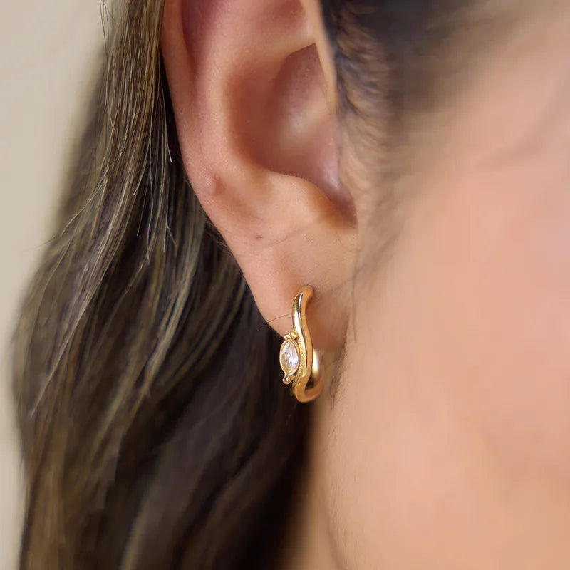 The Iris Waterproof 18K Gold Marquise Zircon C-Hoops