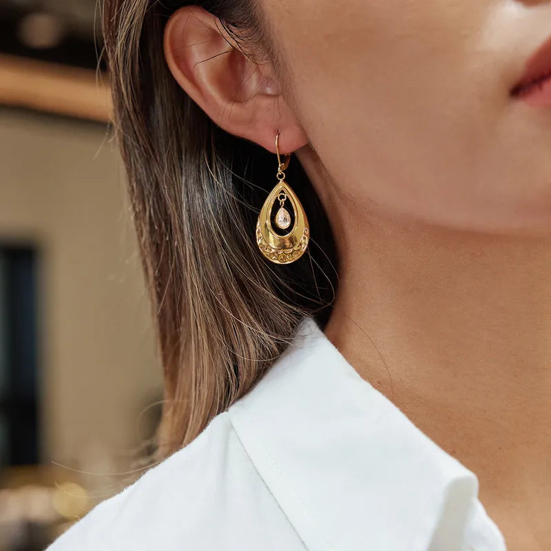 Tarnish-Free Stainless Steel Hammered Water Drop Earrings