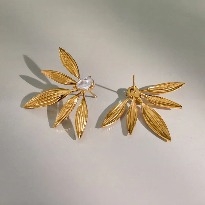 The Aurelia Waterproof 18K Gold Palm Leaf Zircon Earrings
