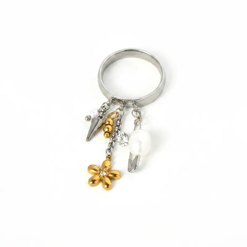 The Lyra Waterproof Gold Mixed Charm Tassel Ring