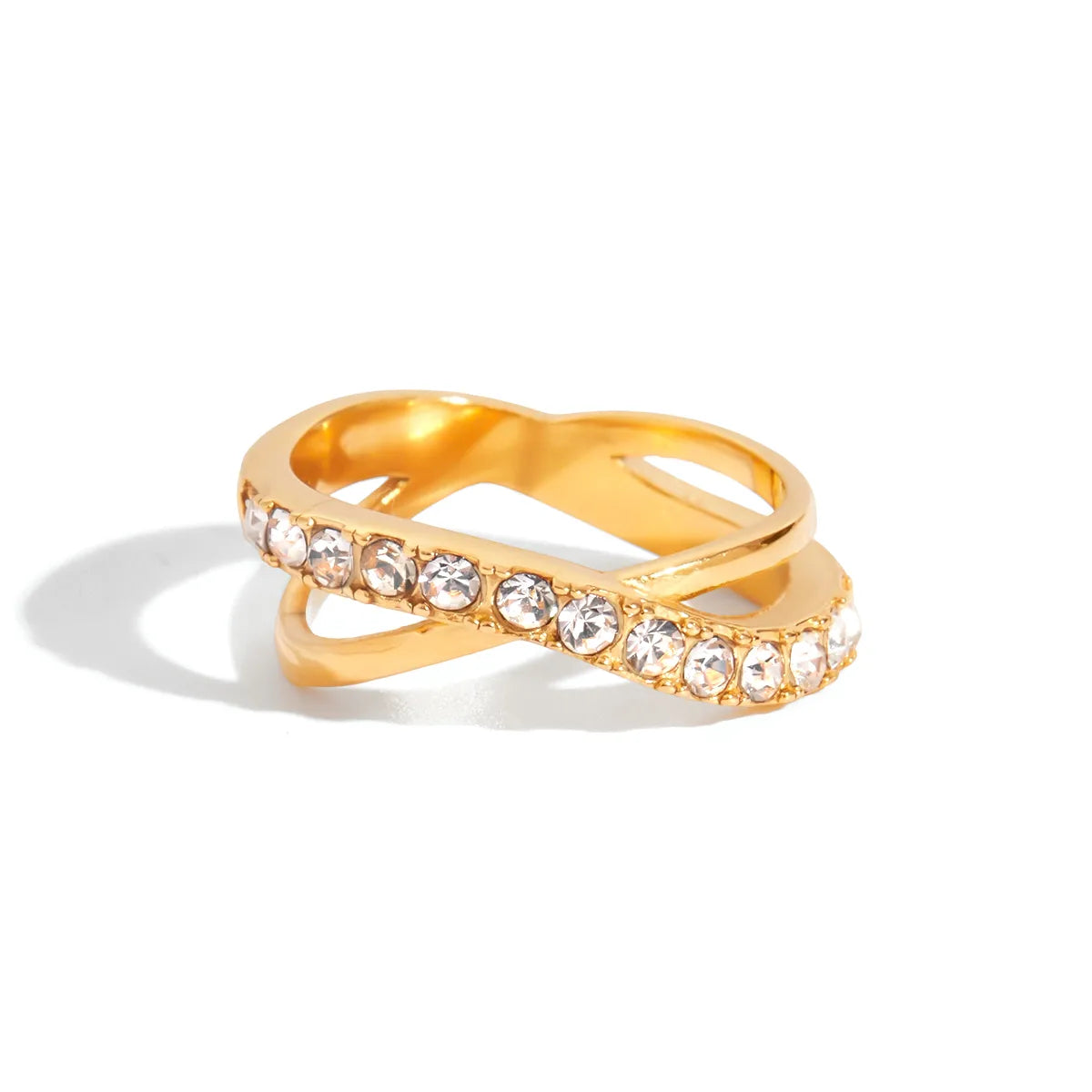 Tarnish-Free Stainless Steel Intertwined Simulated Diamond Wave Band