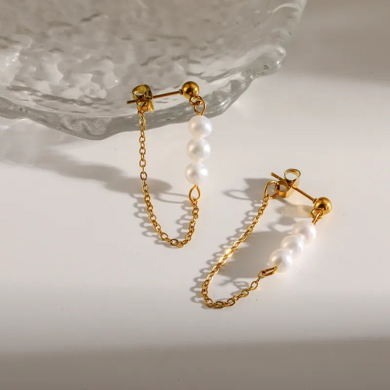 The Noa Waterproof 18K Gold Pearl Drop Loop Earrings
