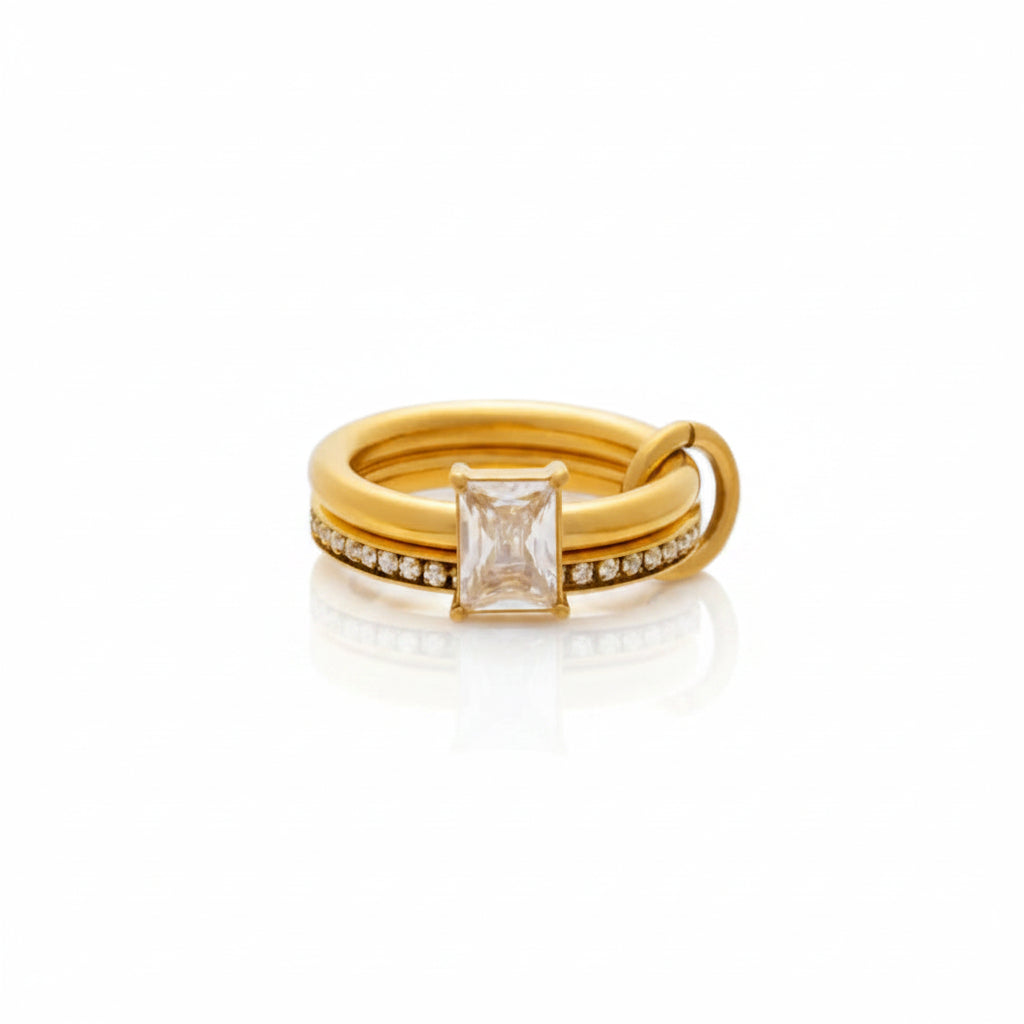 Tarnish-Free Stainless Steel Floating Dual-Crystal Open Ring