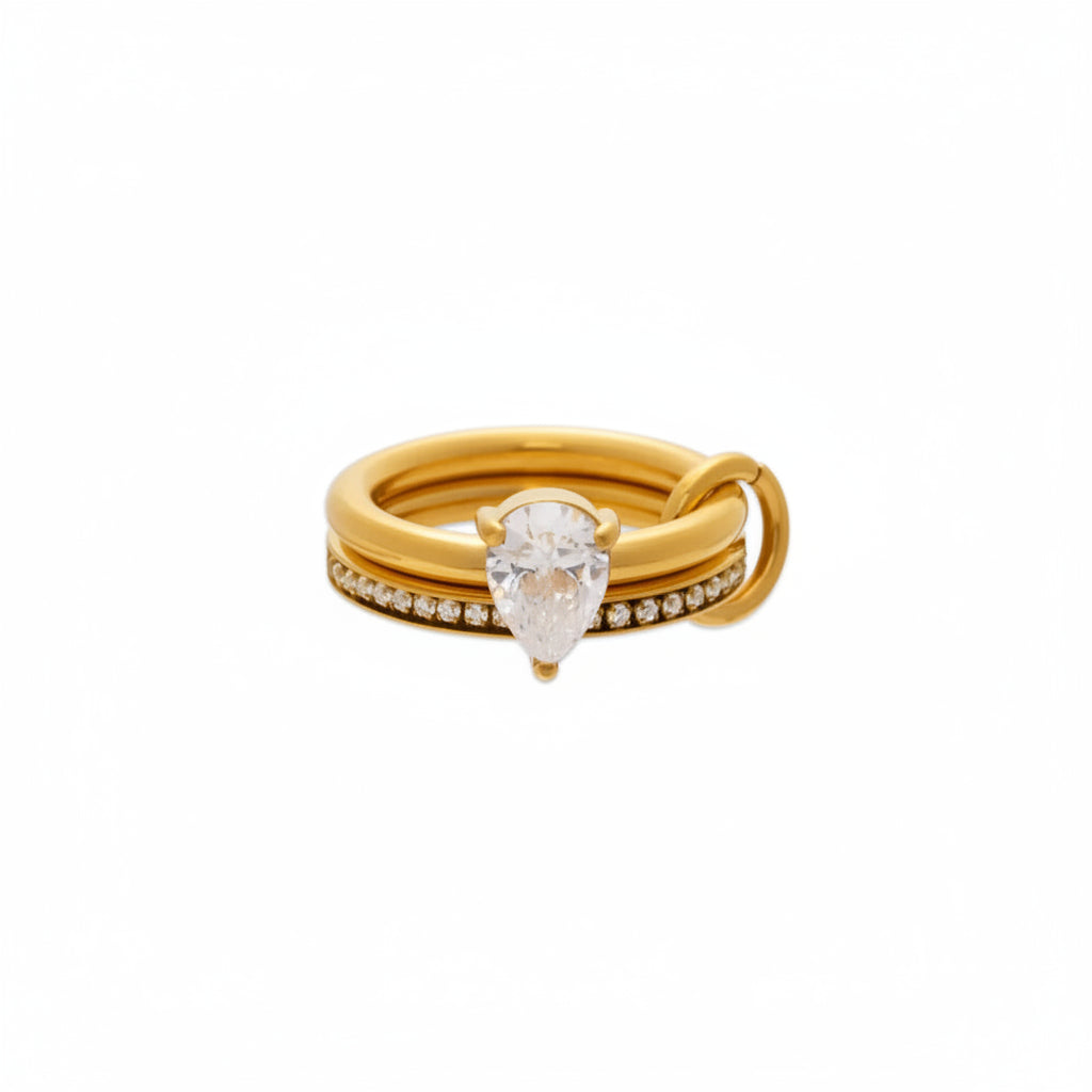 Tarnish-Free Stainless Steel Floating Dual-Crystal Open Ring