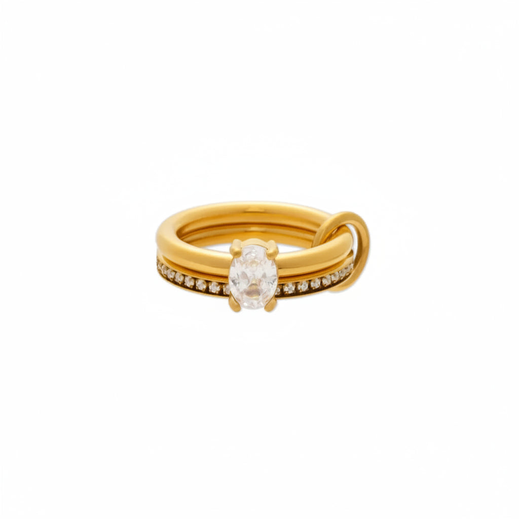 Tarnish-Free Stainless Steel Floating Dual-Crystal Open Ring