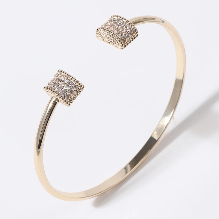Cz Bar Edge Gold Plated Cuff Bangle Bracelet