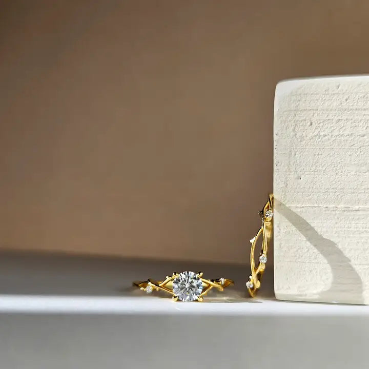 Solitaire Leaves Ring - Set of two Rings