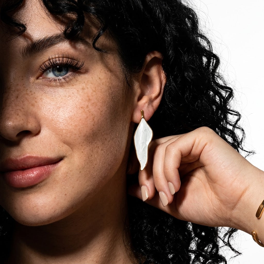 Stainless Steel Sculptural Wavy Leaf Statement Earrings