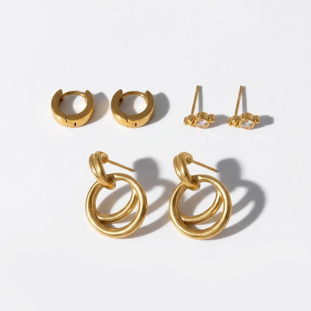 Stainless Steel Zircon & Double Hoop Ear Party Set
