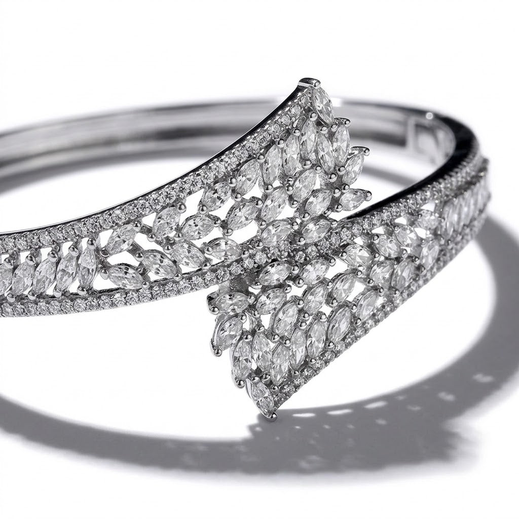 Sylvia Floating Crystal Leaf Cluster Statement Cuff