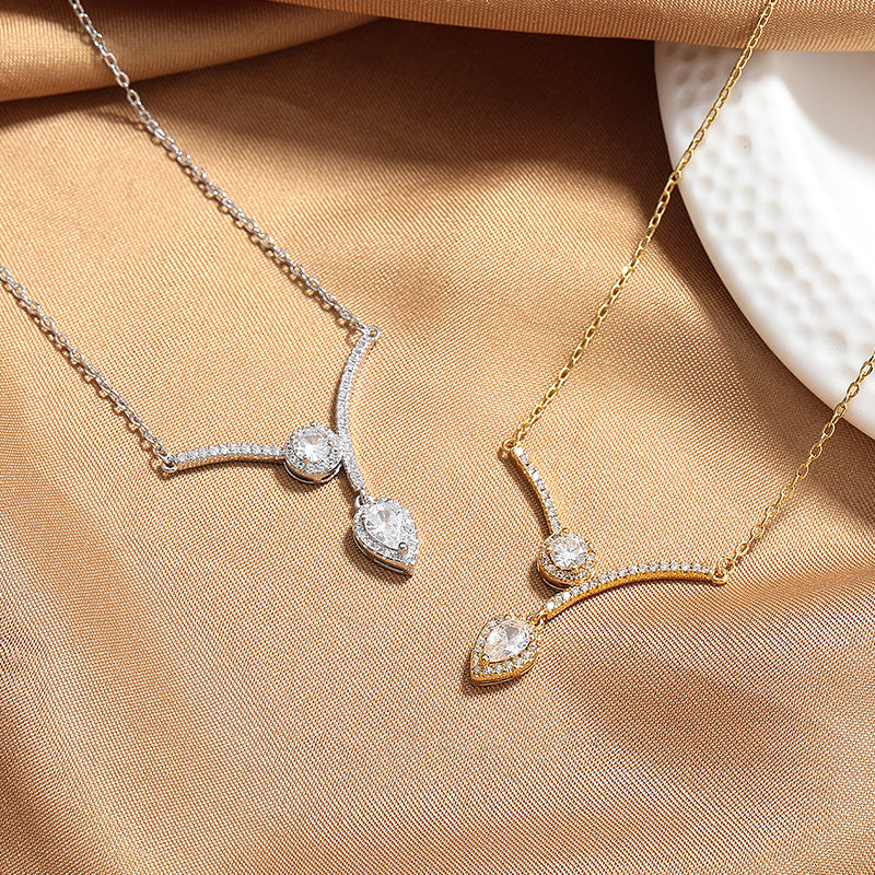 Elegant V-Shaped Drop Necklace with Micro-Inlaid Zircon