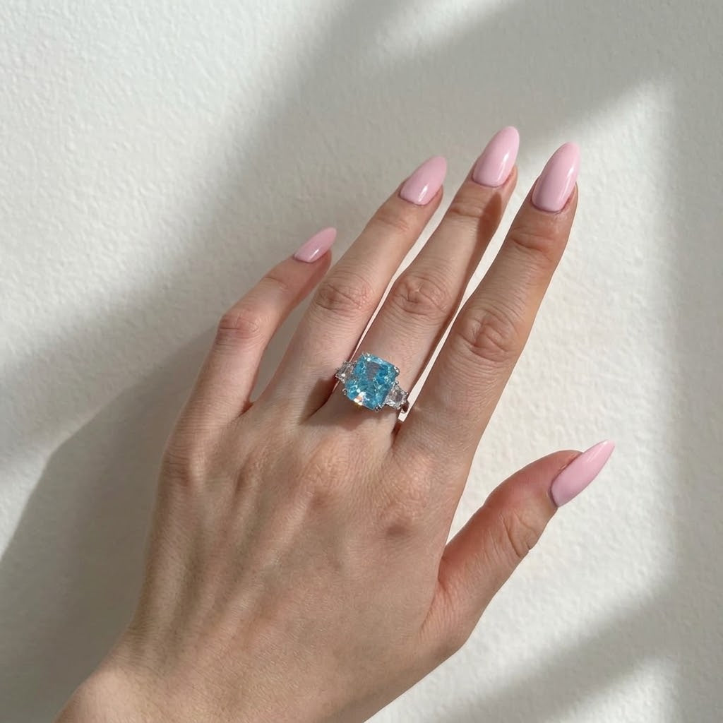 The Royal Sapphire & Aquamarine Radiant Cut Silver Ring
