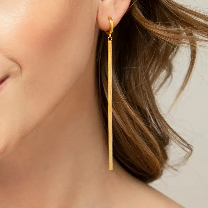 Herringbone Chain Drop Hoop Earrings