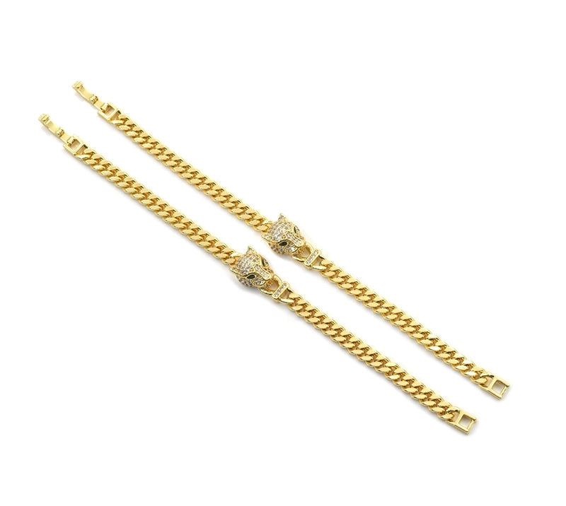 Cz Leopard Pather Head Chain Bracelet
