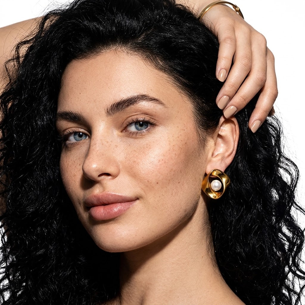 Stainless Steel Abstract Wave Two-Tone Earrings