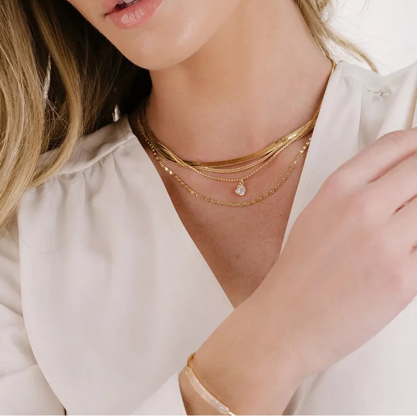 The Iris Waterproof 18K Gold Triple-Layer Zircon Necklace